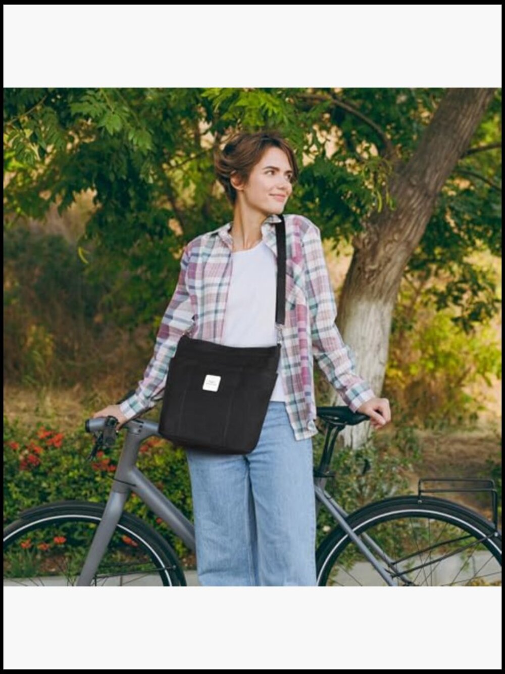 Canvas Tote Bag with Zipper Multi Pockets Crossbody Shoulder Handbag Everyday - Picture 2 of 7